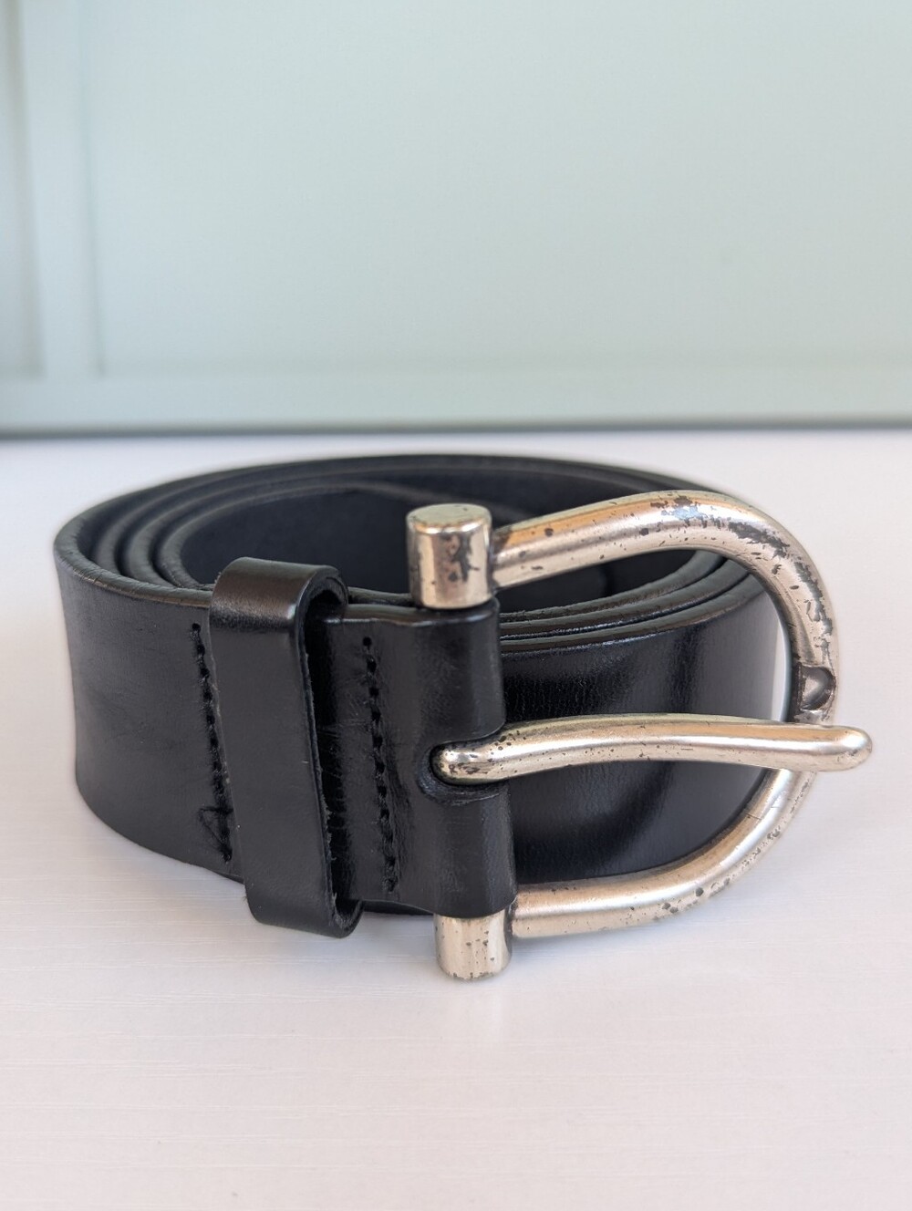 Cole Haan Black Leather Belt with Silver-Tone Buckle